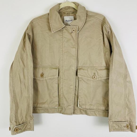 Madewell Women’s Tan Cropped Cargo Jacket with a pockets Zip Up LIKE NEW size M - Picture 2 of 8